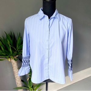 Zara Embroidered Bell Sleeve Button Down Blouse